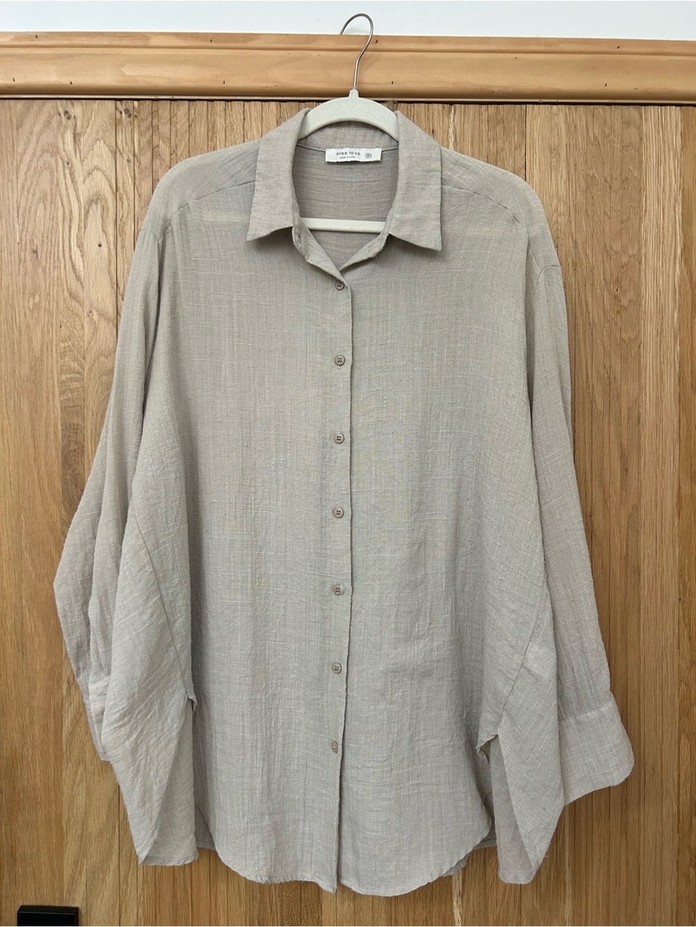 Miss Love Light Beige Button-Up Oversized Shirt